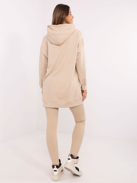 Hurtownia Beżowy dresowy komplet z bluzą z kapturem