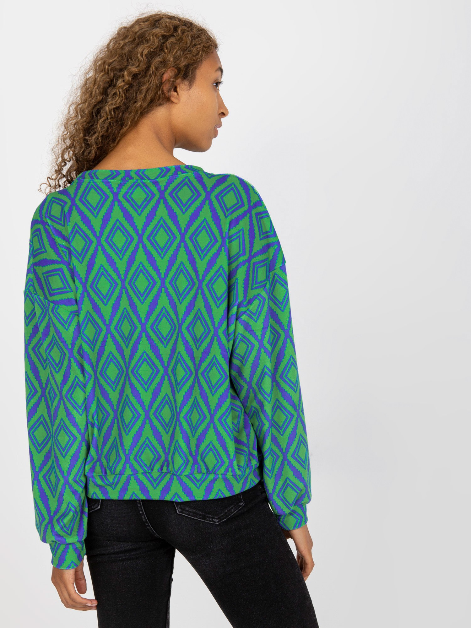 Hurt Zielono-niebieska welurowa bluza z nadrukiem RUE PARIS 