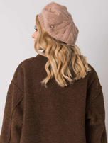 Ciemnobeżowa czapka damska z aplikacją