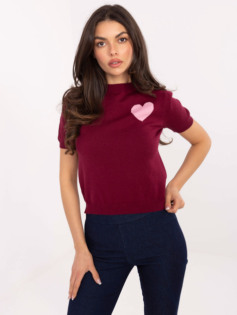 Burgundowy damski sweter z krótkim rękawem