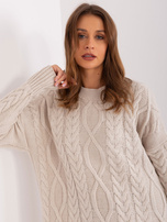 Hurtownia Jasnobeżowa sukienka oversize z dzianiny w warkocze RUE PARIS