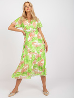 Beige and green midi dress one size with pleating
