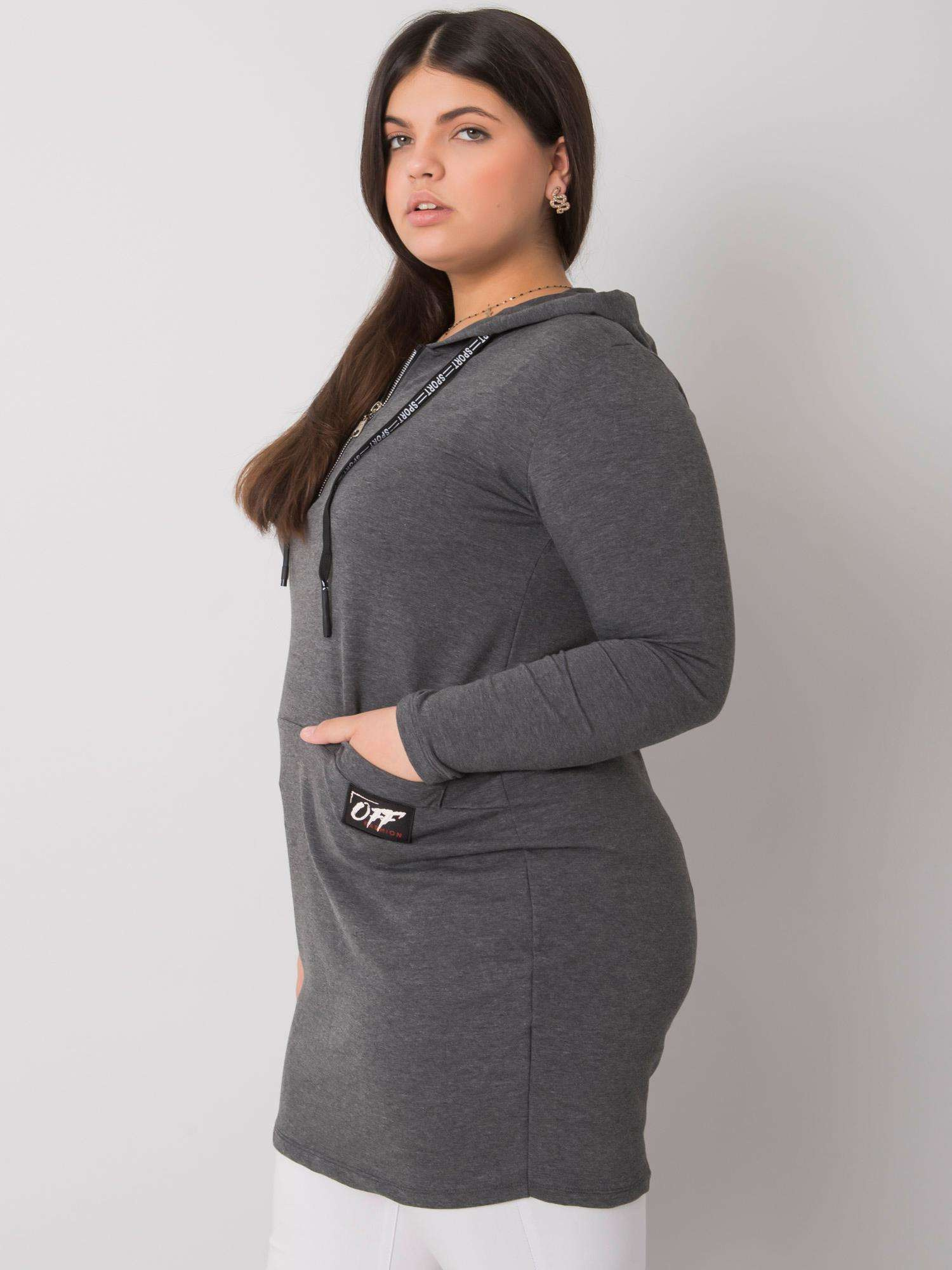 Dark Grey Plus Size Cotton Tunic With Kierra Hooded