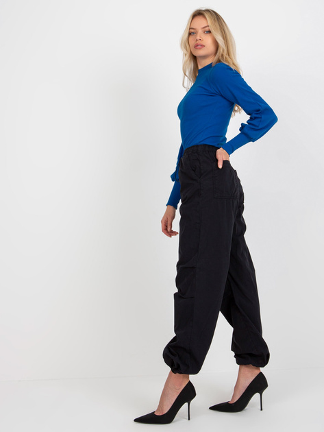 Hurt Kobaltowa prążkowana bluzka basic z bawełny RUE PARIS