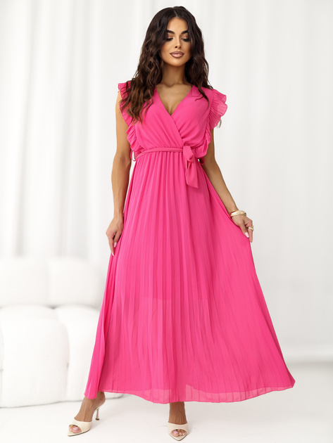 Ciemnoróżowa letnia sukienka z kopertowym dekoltem RUE PARIS