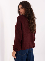 Bordowy rozpinany sweter z dekoltem V RUE PARIS
