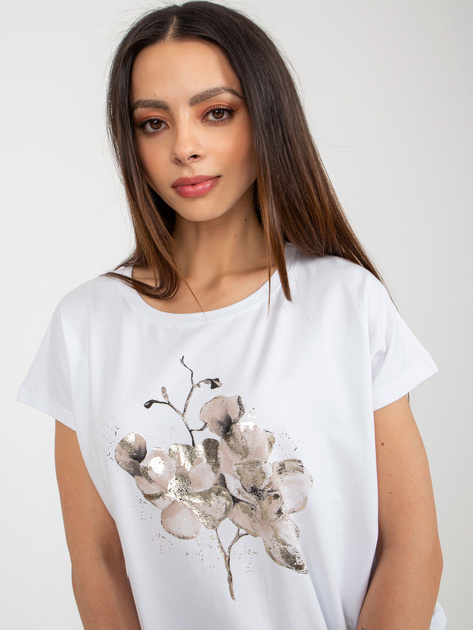 Hurt Biała bluzka z nadrukiem i krótkim rękawem RUE PARIS