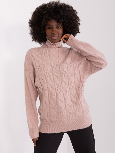 Hurt Brudnoróżowy sweter z golfem i ściągaczami