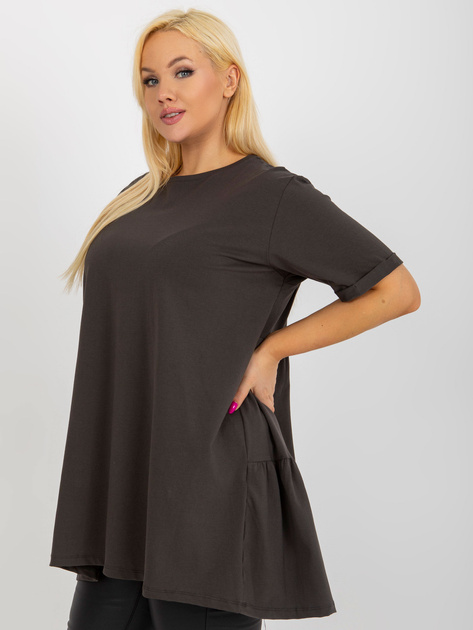 Hurt Khaki długa bluzka plus size basic z falbaną