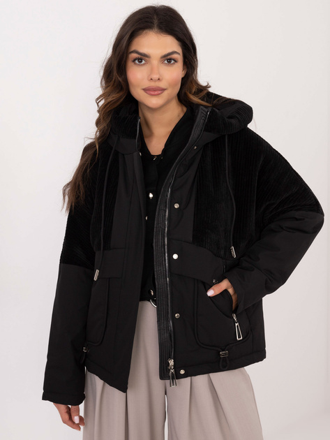Hurt Czarna damska kurtka przejściowa z kieszeniami na suwak