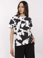 Czarno-biały bawełniany t-shirt w krowi wzór