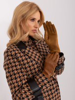 Hurt Jasnobrązowe gładkie rękawiczki z eko skórą 