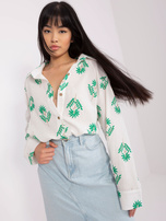 Hurt Ecru-zielona damska koszula oversize we wzory