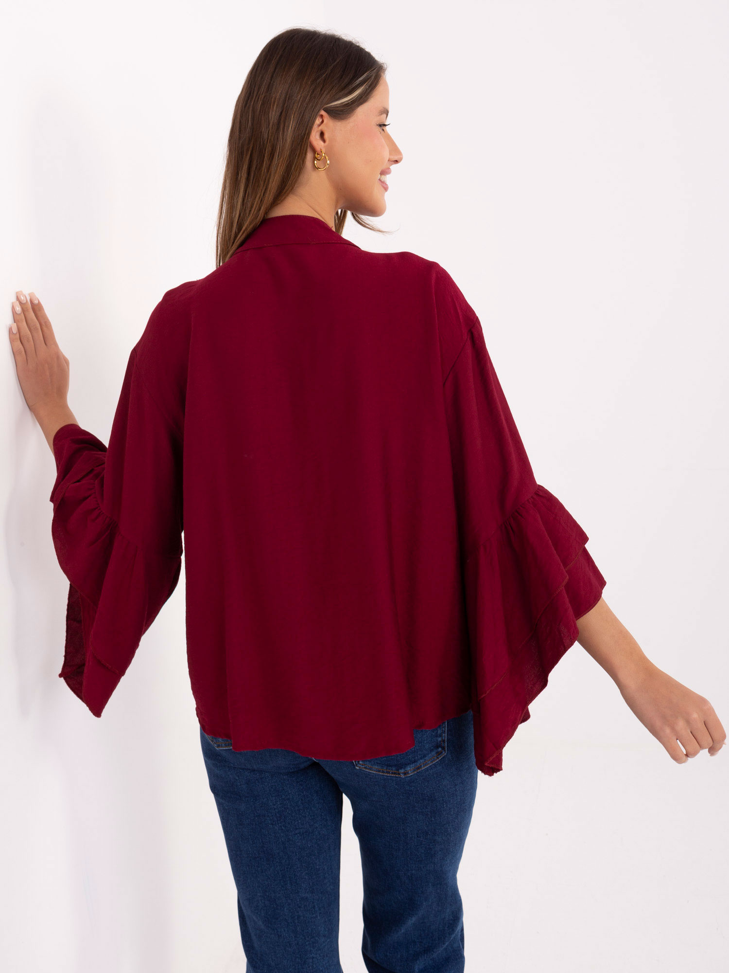 Burgundy elegant shirt with ruffles RUE PARIS.
