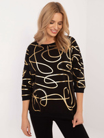 Hurtownia Czarna bluzka o luźnym kroju z nadrukiem
