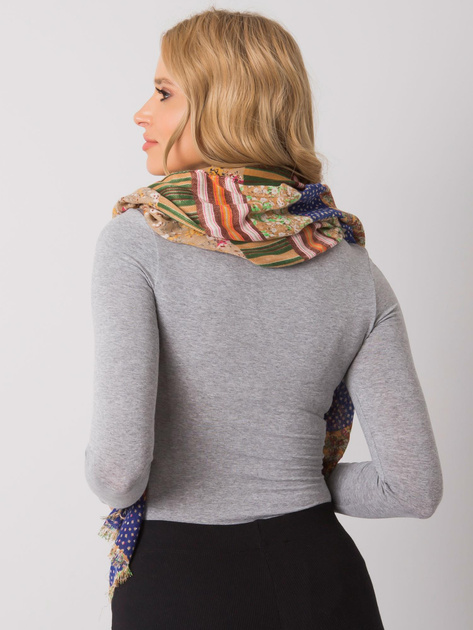 Ciemnobeżowo-niebieska chusta w kolorowe wzory