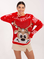 Czerwony świąteczny sweter z okrągłym dekoltem