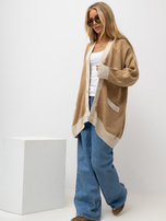 Hurtownia Camelowy sweter rozpinany ze wzorem RUE PARIS