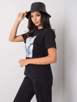Schwarzes T-Shirt mit Aya-Applikation.