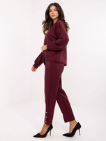 Burgundowy casualowy komplet ze spodniami RUE PARIS