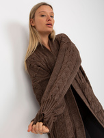 Hurtownia Brązowy maxi kardigan z kieszeniami RUE PARIS