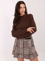 Czekoladowa bluzka basic z bufiastym rękawem RUE PARIS 