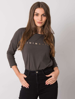 Dunkelkhakifarbene Baumwollbluse mit dem Aufdruck Cantrice.