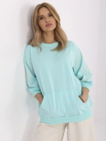 Miętowa damska bluza kangurka z rękawem 3/4 RUE PARIS 