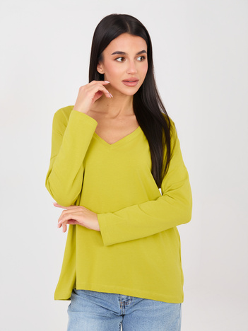 Limonkowa bluzka oversize z dekoltem V RUE PARIS