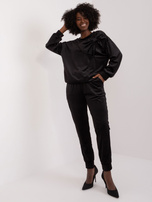 Hurtownia Czarny casualowy komplet damski z weluru