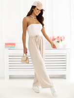 Beżowe szerokie spodnie z wiskozy 