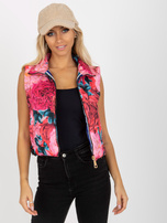 Hurt Różowa krótka kamizelka w kwiaty z kieszeniami