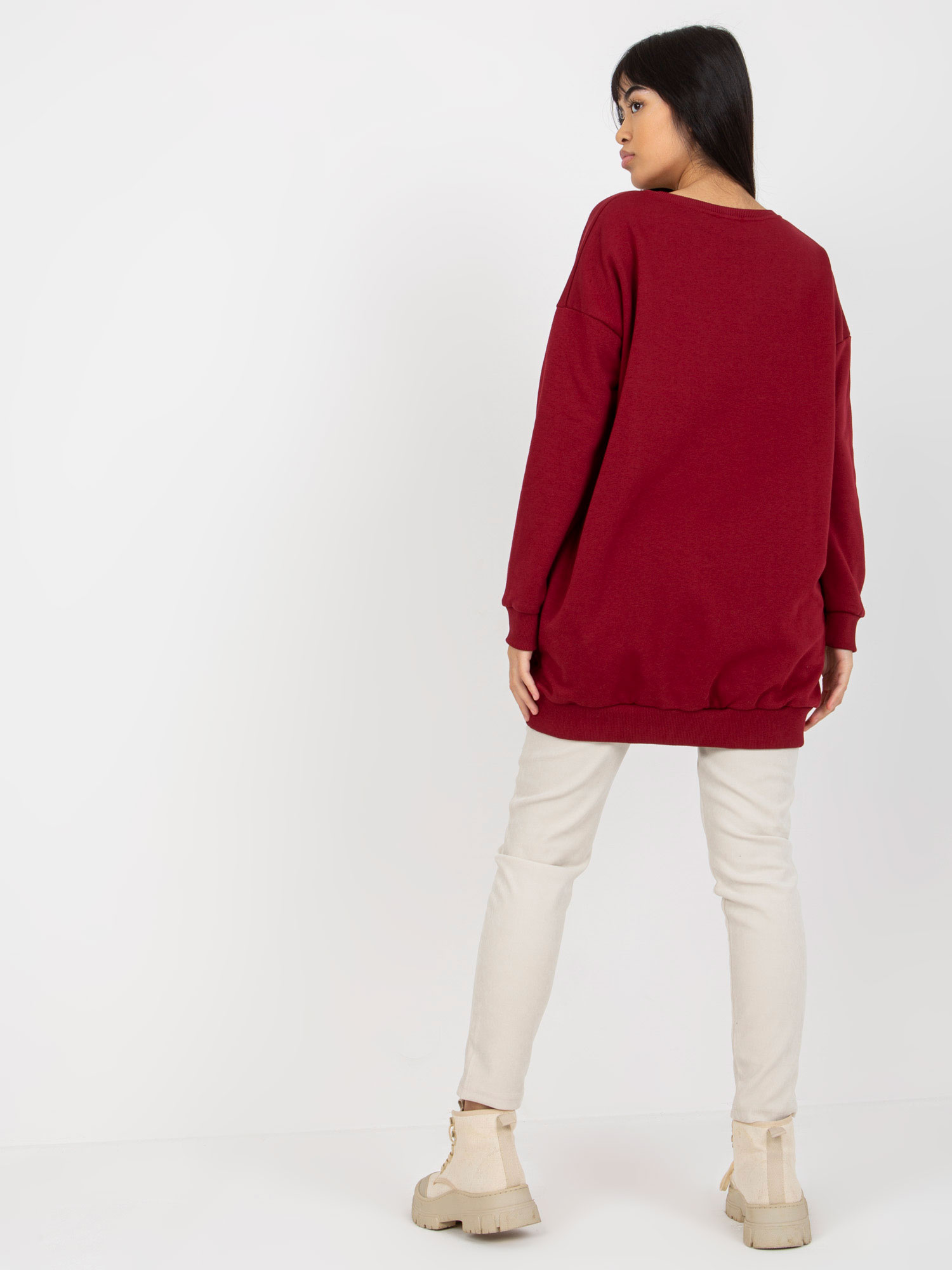 Bordowa długa bluza basic oversize
