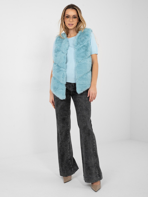 Miętowa futrzana kamizelka z kieszeniami