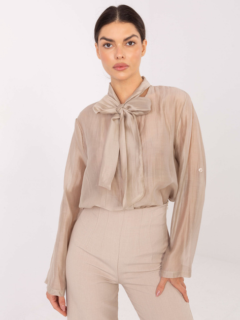 Beżowa przezroczysta koszula z kokardą