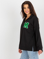 Hurtownia Czarna bawełniana bluzka oversize z naszywką