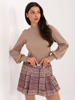 Burgundowe spódnico-szorty z plisowaniem