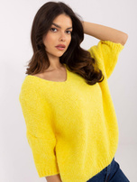 Hurtownia Żółty damski sweter oversize z dekoltem V