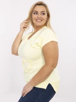 Jasnożółta bluzka plus size z krótkim rękawem 