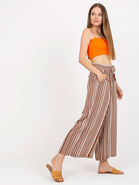Brązowe szerokie spodnie z materiału w paski SUBLEVEL