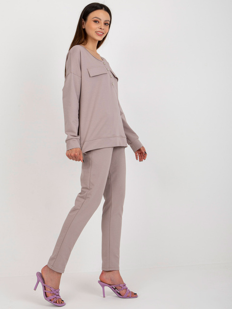 Hurt Ciemnobeżowy bawełniany komplet dwuczęściowy