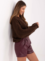 Burgundowe skórzane szorty z paskiem RUE PARIS