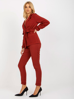 Hurt Bordowa marynarka od garnituru z kieszeniami i wiązaniem