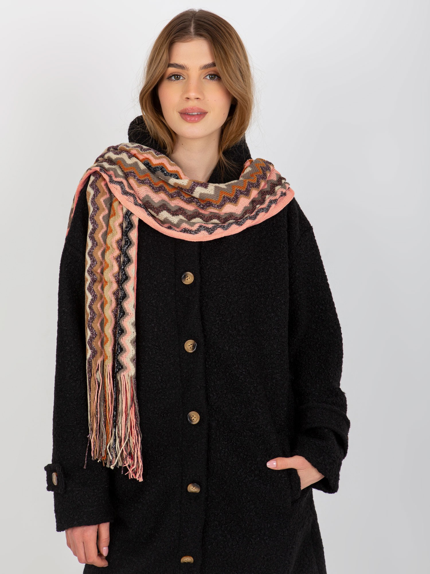 Wholesale Light Pink Patterned Scarf with Shiny Thread