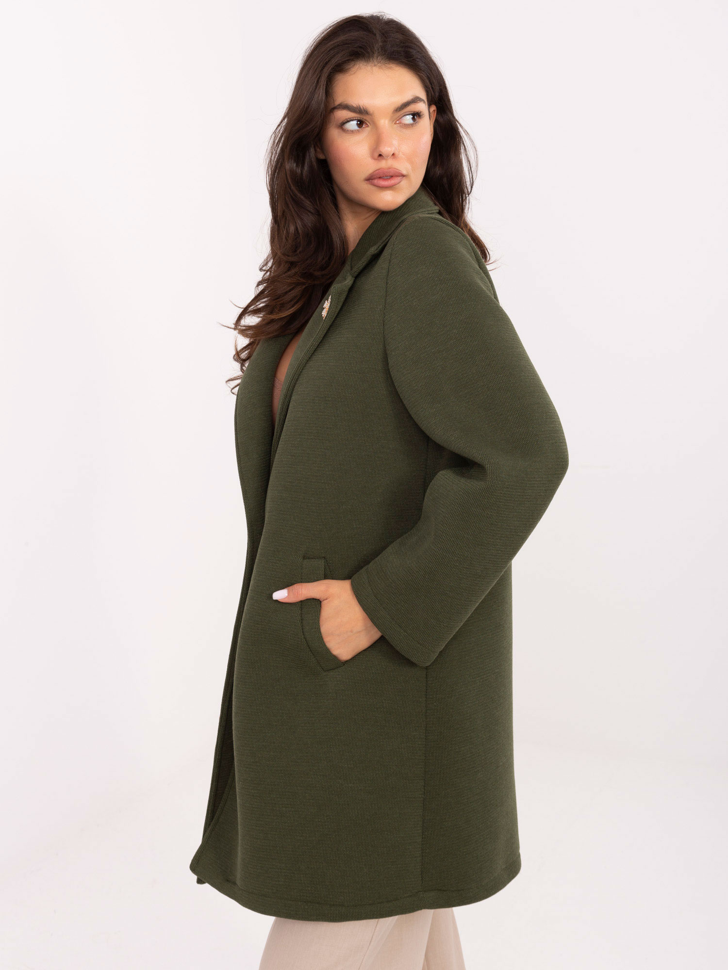 Khaki pěnový kabát s límcem RUE PARIS