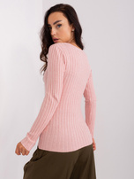 Hurtownia Jasnoróżowy sweter klasyczny z dzianiny