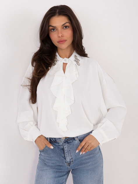 Biała wizytowa bluzka z żabotem