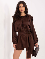 Brązowy elegancki kombinezon z wiązaniem w talii