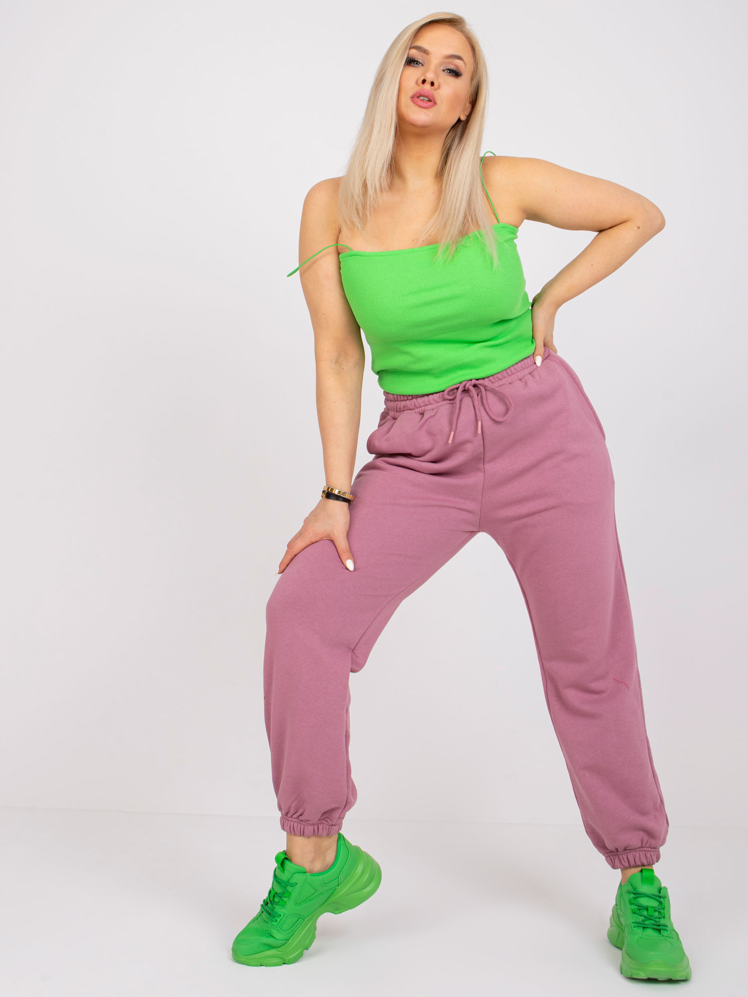 Purpurinės medvilninės plus size Ainhoa kelnės.