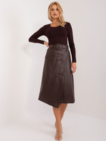 Hurt Ciemnobrązowa kopertowa spódnica cargo z ekoskóry